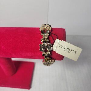 Talbots Gold-Toned Floral Stretch Bracelet With Glossy Embellishments
